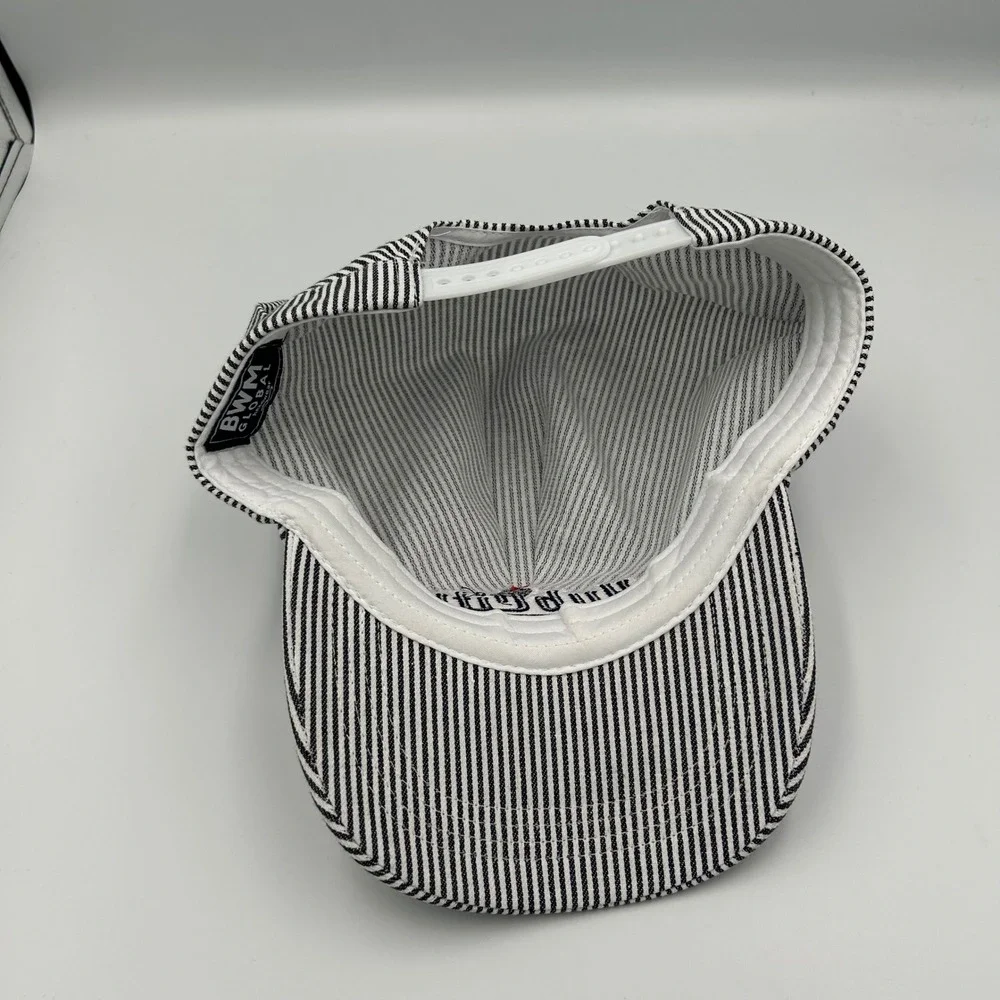 BWM Global Engineer Hat Blue White Hickory Stripe Hub City Snapback